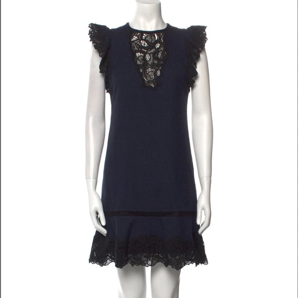 Beautiful Rebecca Taylor Navy Dress with Black Lace Details